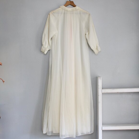 Leonora Vintage Cream Layered Chiffon Pink Ribbon Women's Lingerie Robe Size 10 - Picture 8 of 9